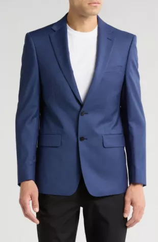 Solid Blue Wool Suit Separates Jacket