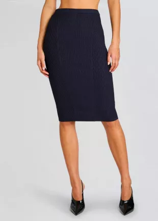 Navy Ribbed Knit Midi Skirt