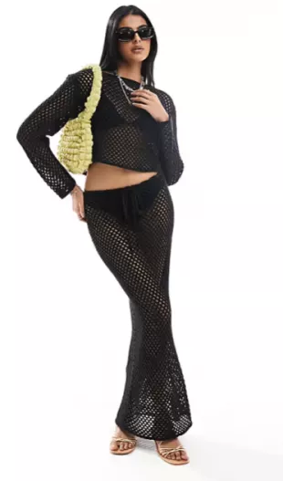 Open Knit Crochet Holey Maxi Skirt