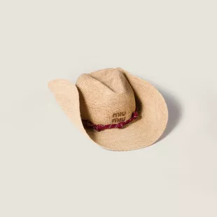 Beige/burgundy Raffia Hat