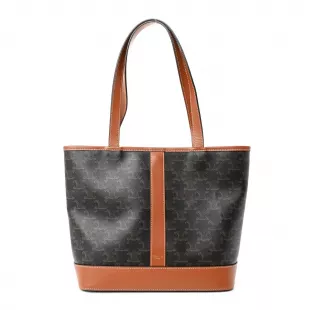 Triomphe Canvas Calfskin Small Cabas Bag Tan