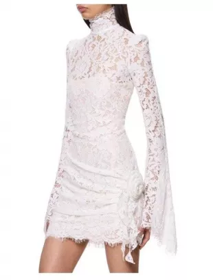 De La Vali White Bodita Rose-Appliqu Lace Mini Dress worn by Rosie  Fortescue as seen in Beyond Chelsea (S02E01) | Spotern