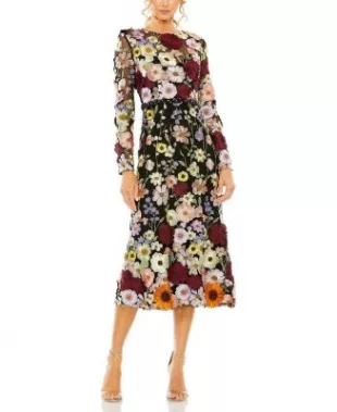 Hand Stitched Floral Embellished A-Line Dress