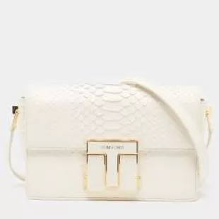 White Python T Clasp Flap Shoulder Bag