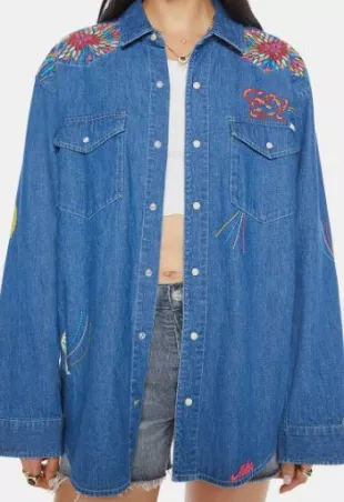 Denim The Exes & Ohs Embroidered Denim Western Shirt