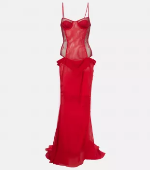 Red Bustier Cut Out Maxi Dress