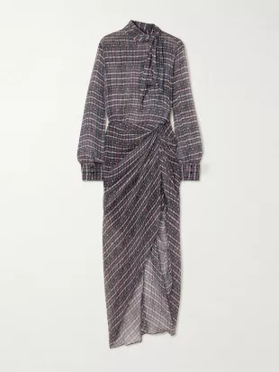 Gloya tie-neck Asymmetric Checked Silk-crepon Shirt Dress