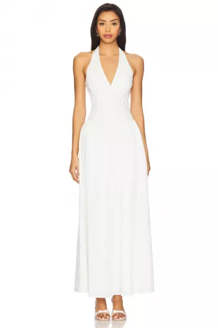 knee length dresses for ladies Embroidered Halter Midi Dress main image 1
