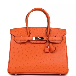 Birkin 30 Tangerine Ostrich Palladium Hardware