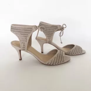 Nude Nubuck Leather Kanara Perforated Ankle Tie Pump Sandals