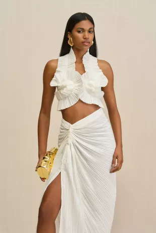 Light Blue Sculpted Plisse Halter Top