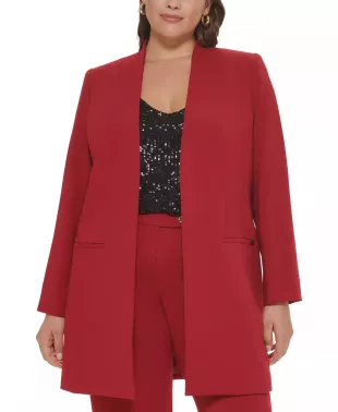 Open Front Suit Jacket in Cranberry