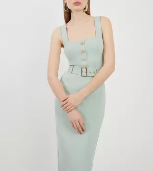 Ponte Belted Jersey Midi Dress in Sage