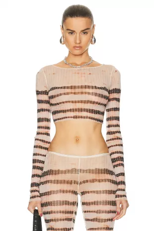 Boat Neck Striped Washed Mariniere Cropped Top