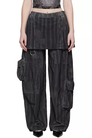 Black Flower Drip Lawn Skirt Cargo Pants