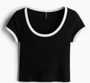 Picot Trim Contrasting T-Shirt