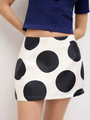 Woven High Rise Polka Dot Mini Skirt