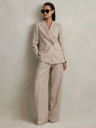 Odette Wool Blend Striped Double Breasted Blazer
