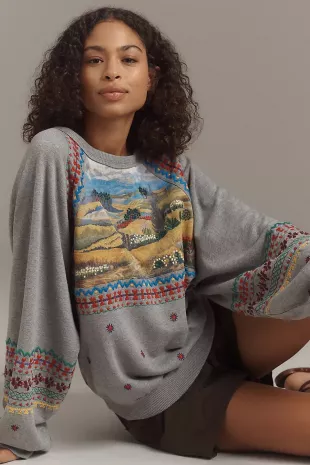 Pilcro Embroidered Pullover Sweatshirt