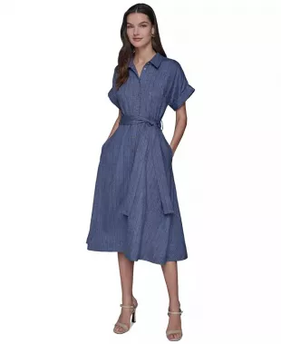 Karl Lagerfeld Paris - Belted Pinstripe Denim