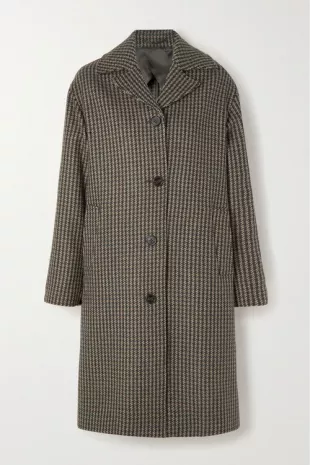 Loriane Houndstooth Wool Blend Coat
