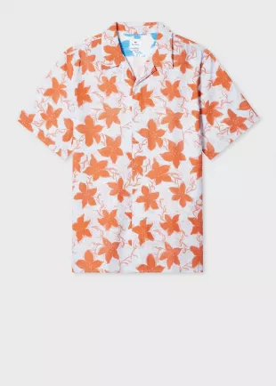 Pale Blue Orange 'Gentian Flower' Print Shor