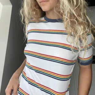 Rainbow Striped Ringer Tee