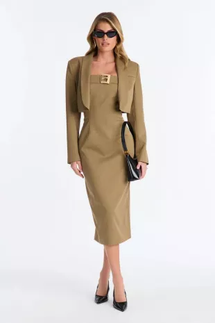 Suit Yourself Strapless Crepe Woven Midi Dress