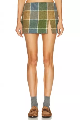 Check Skirt in Cammello & Avio | FWRD