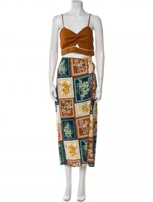 Linen Floral Print Skirt