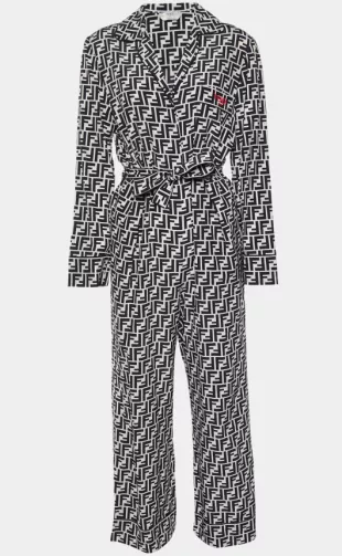 Monochrome Zucca Monogram Silk Belted Jumpsuit