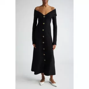 Off the Shoulder Long Sleeve Milano Knit Dress