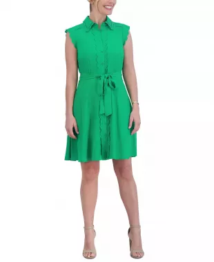 Scallop Detail Cap Sleeve Shirtdress