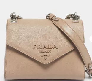 Prada Beige Saffiano Cuir Leather Monochrome Envelope Flap Shoulder Bag