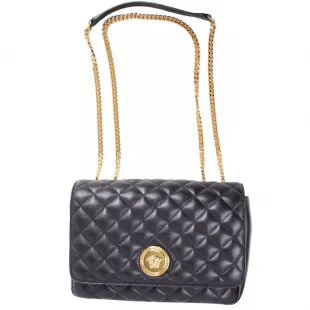Medusa Black Leather Chain Shoulder Bag
