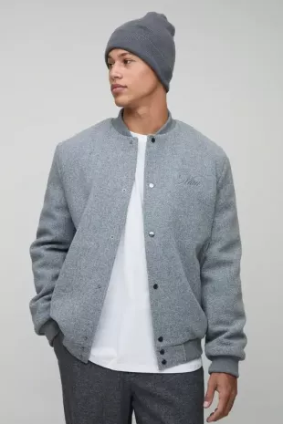 Man Tall Regular Fit Embroidered Melton Bomber Jacket