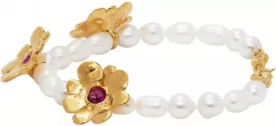 White & Pink Daisy Pearl Bracelet
