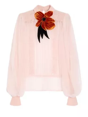 American Horror Story S13 Sarah Paulson Silk Floral Blouse