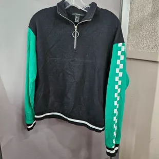 Checkered Sleeve Zip Sweatshirt