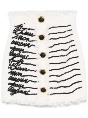 Love Letter Embroidered Tweed Mini Skirt