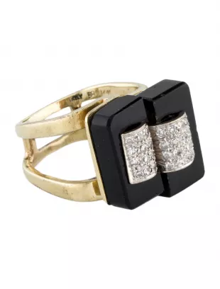 Vintage 14K Diamond & Onyx