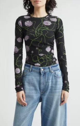 Twisted Floral Mesh Top