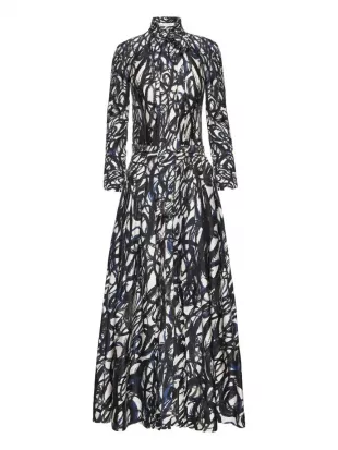 Abstract-sketch Twill Midi Dress