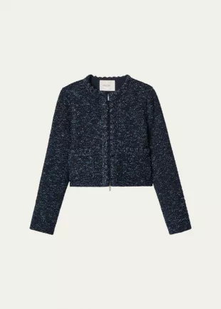 Pom Pom Trim Boucle Tweed Jacket