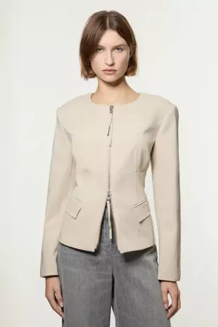 Tailored Viscose Zip Through Multi Stitch Jacket