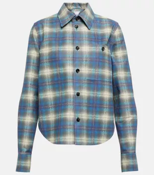 Plaid Flannel Print Leather Shirt