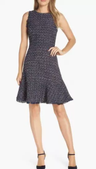 Sleeveless Tweed Fit & Flare Dress