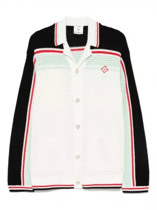 Men's Crochet Cotton Stripe Button Down Shirt