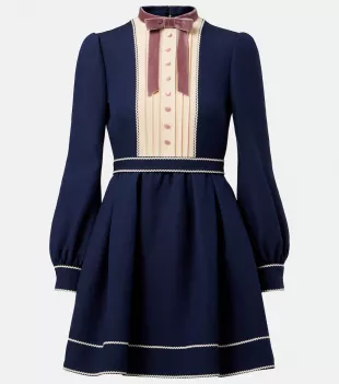 Ricrac georgette and Velvet-trimmed wool and silk-blend Mini Dress