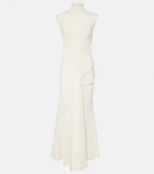 Draped Turtleneck Jersey Maxi Dress